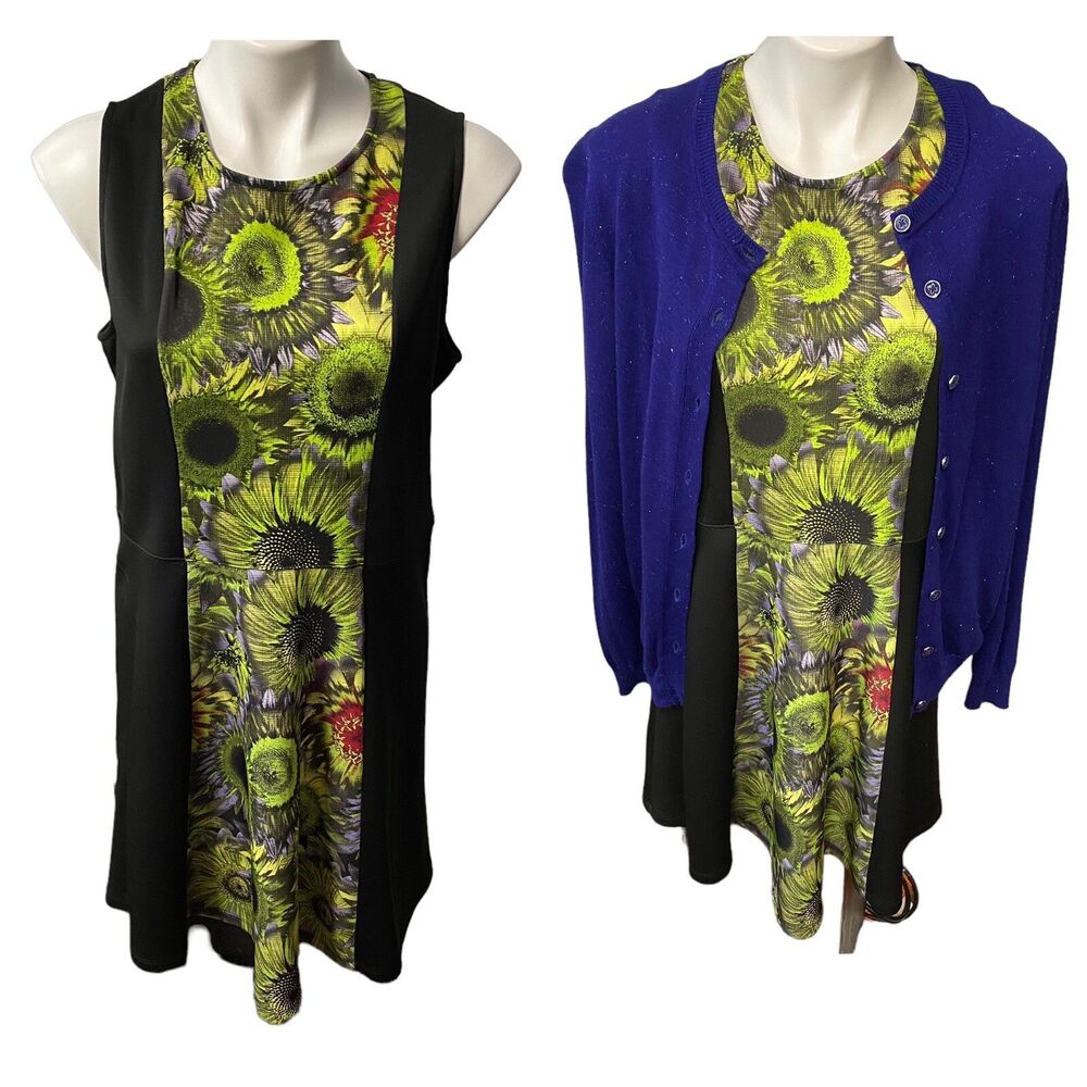 Nicole Miller Cardigan Dress Womens 2XL Floral Metallic Work Career Office